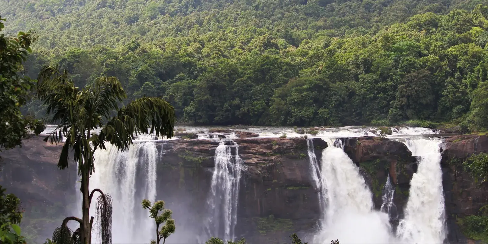 Le cascate di Athirappilly incorniciate dalla foresta pluviale sulle colline
